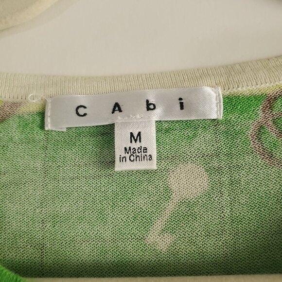 Cabi Printed Cardigan Sweater Medium Green Yellow Preppy Twee Novelty Vintage - Picture 6 of 9